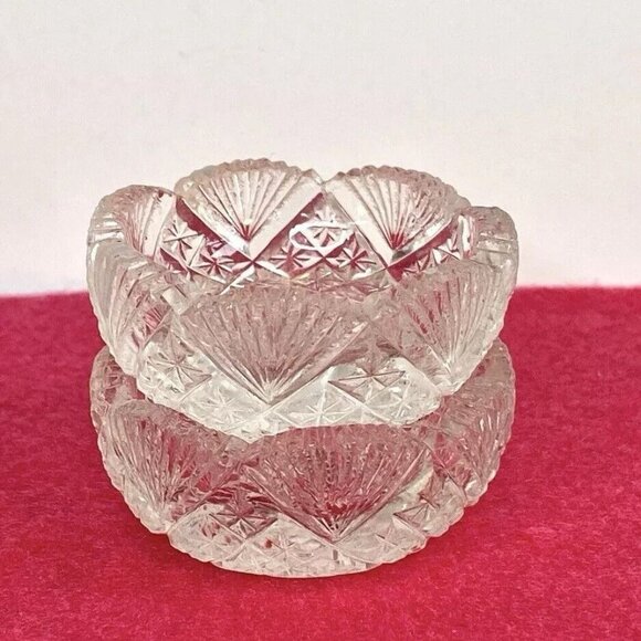 Set of 2 Vintage Open Round Salt Dip/Salt Cellars Fan Pineapple Shape Glass - Picture 3 of 14